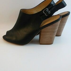 Splendid Black Leather Peep Toe Slingback Back Dress Shoes Size 8.5 Block Heels
